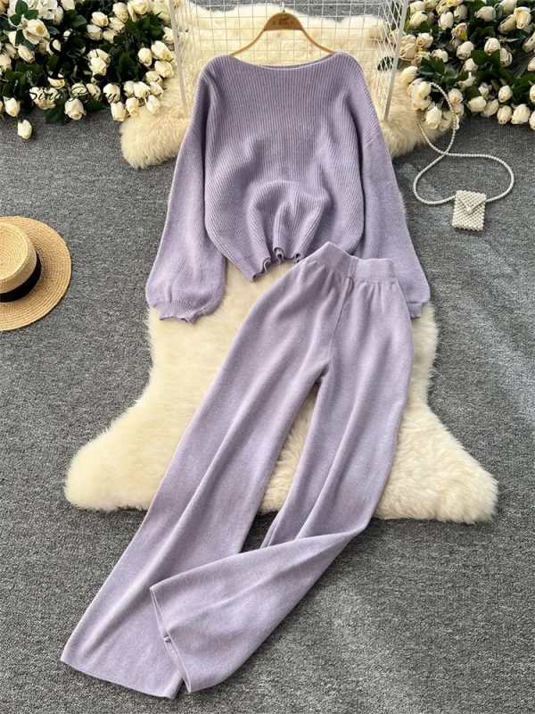 SINGREINY 2025 Inverno Spessore Abiti da donna Maglione allentato Top + Vita alta Gambe larghe Pantaloni lunghi Autunno Solido Causale Caldo Set da 2 pezzi 1