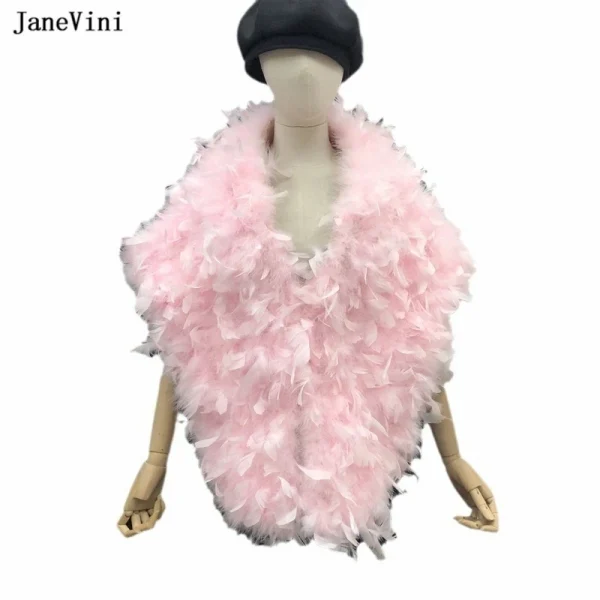 JaneVini Moda Rosa Piume di struzzo Mantello da sposa Bolero Inverno Coprispalle da sposa Scialle in pelliccia sintetica Avvolgere Donna Prom Party Giacca Mantello 6