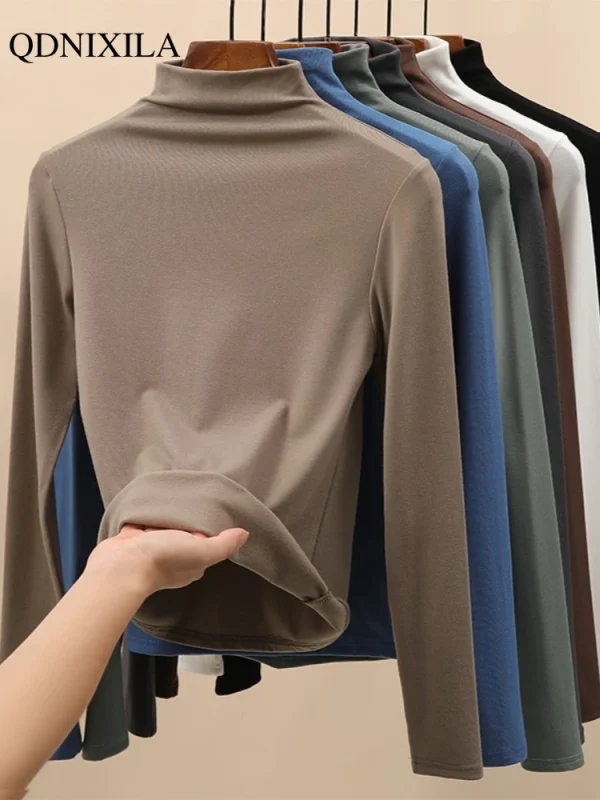 Mezza dolcevita Modal Bottoming Shirt donna autunno inverno nuova usura interna moda Slim nero addensato manica lunga Top Pullover 1