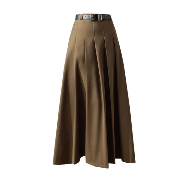 Gonna lunga a pieghe in lana invernale Moda coreana a vita alta A-line Office Maxi gonne Cintura femminile Marrone Nero Grigio Falda Plisada 6