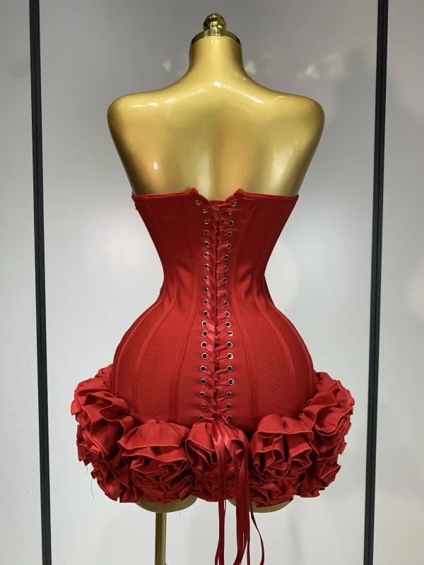 Mini abito dalla fasciatura da donna sexy senza spalline senza schienale impreziosito da fiori Abiti da club per feste da cocktail per celebrità 4