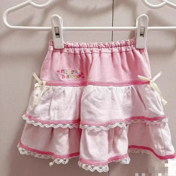 Dolce Lolita Stile Torta Mini Gonne Giappone Donne Kawaii Cartoon Ricamo Arco Gonne a pieghe Y2k Gonna corta da fata Faldas Mujer 1