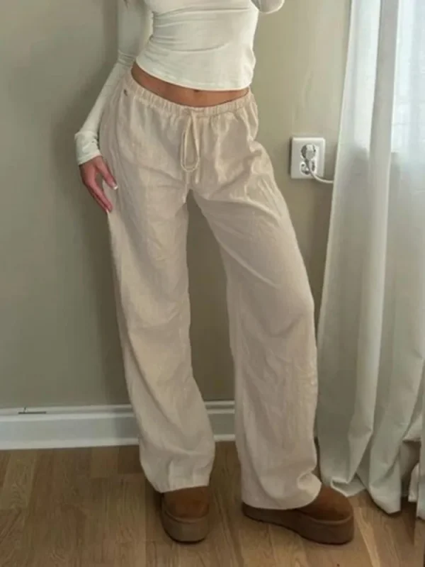 Sweetown Pantaloni a gamba dritta Boho casual larghi solidi per le donne Pantaloni semplici pigri comodi per le vacanze estive 3