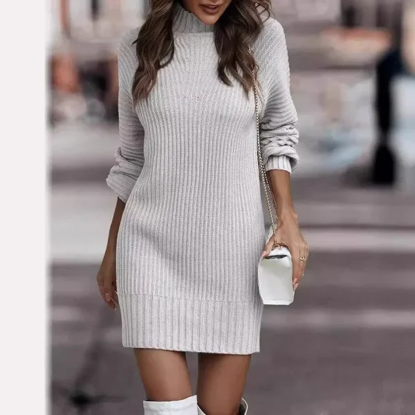 Polo a maniche lunghe alla moda/maglione con collo alto Abito da donna Autunno/Inverno Colore puro Commercio transfrontaliero Amazon 4