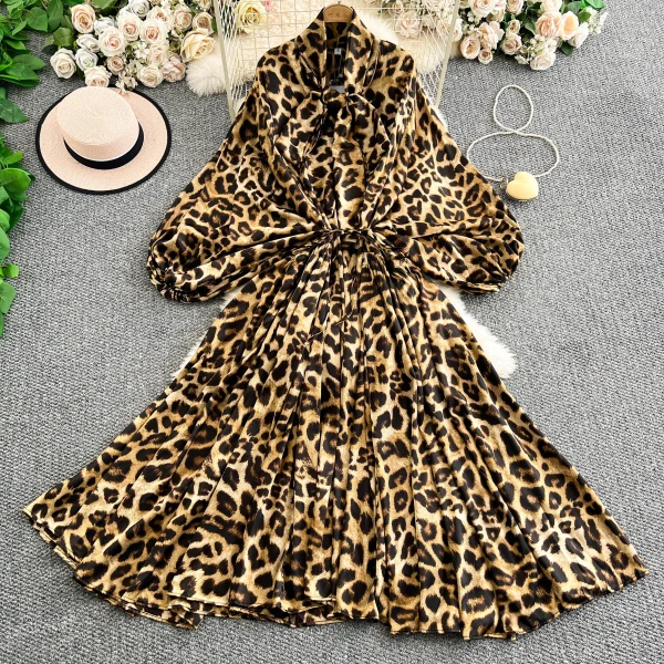 2025 Nuovo francese retrò pizzo con fiocco scollo a V manica lanterna Maxi abito da donna Casual Vintage Fashion Party grande gonna lunga altalena 4