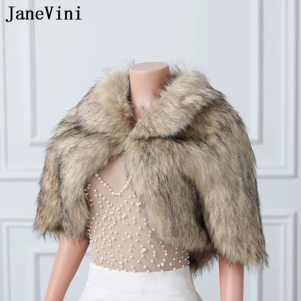 JaneVini Chale Fourrure Da Sposa Bolero Femme Giubbotti Avvolge Inverno Pelliccia Sintetica Abito Da Sposa Mantello Scialle Cappotto Delle Donne Coprispalle Mantello Corto 4