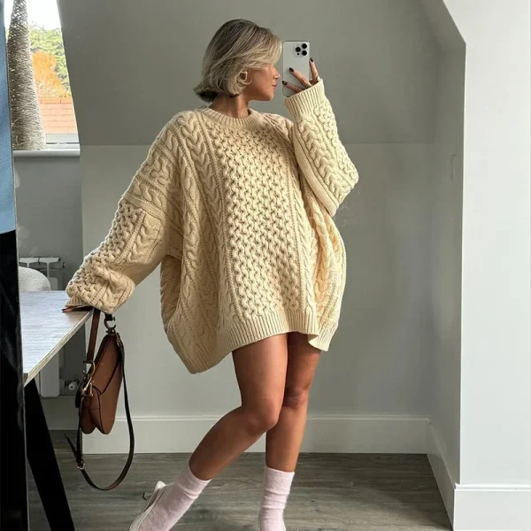Yaminiya Abbigliamento invernale Donna Dolcevita da donna Manica lunga Maglione rosa Prairie Chic Solid Vintage Maglione Pullover oversize 6