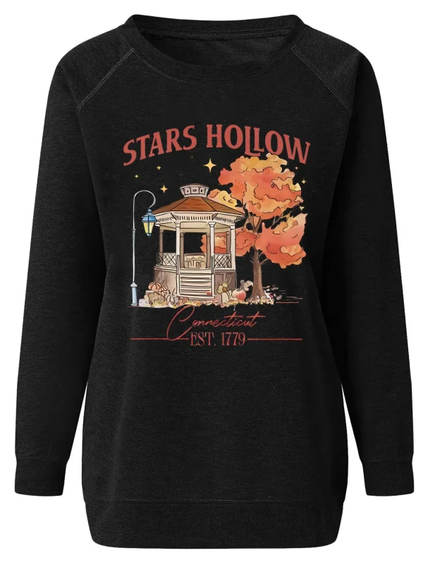 Stelle Hollow Fashion Autunno Garden Stampa Felpa da donna Manica lunga Spalla raglan Top casual Abbigliamento da donna per l'autunno e l'inverno 6