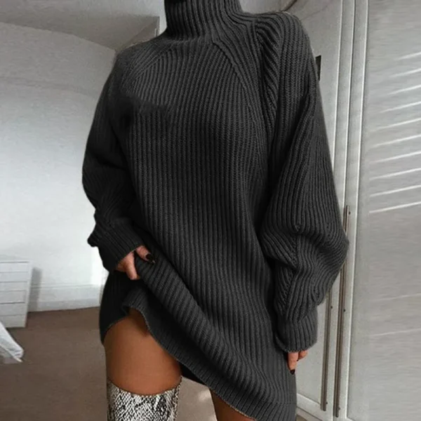 Abito maglione dolcevita donna autunno solido manica lunga Casual elegante Mini abito lavorato a maglia oversize vestiti invernali 1