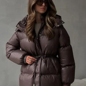 Tossy Leisure Cappotto Parker corto con cappuccio da donna con coulisse in vita caldo solido tasca con cerniera invernale maniche lunghe 2025 Cappotto Parker 1
