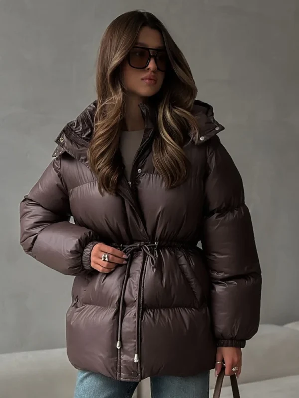 Tossy Leisure Cappotto Parker corto con cappuccio da donna con coulisse in vita caldo solido tasca con cerniera invernale maniche lunghe 2025 Cappotto Parker 1