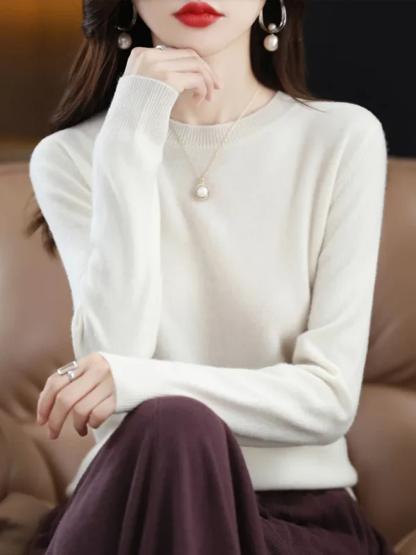 Moda 100% lana merino maglione da donna o-collo manica lunga pullover primavera autunno inverno maglione di base abbigliamento maglieria top 5