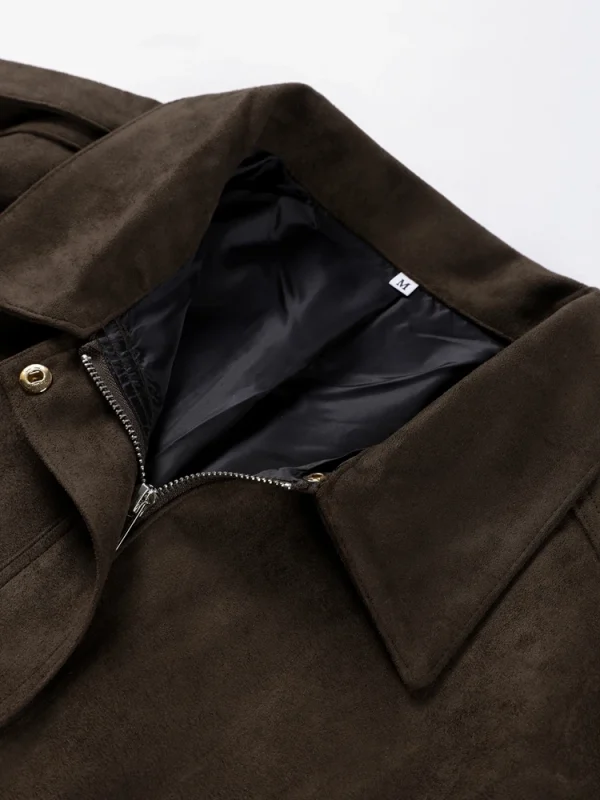 Giacca corta in pelle scamosciata vintage da donna Casual versatile colletto rovesciato cappotti con cerniera 2025 Capispalla autunno inverno moda High Street 5