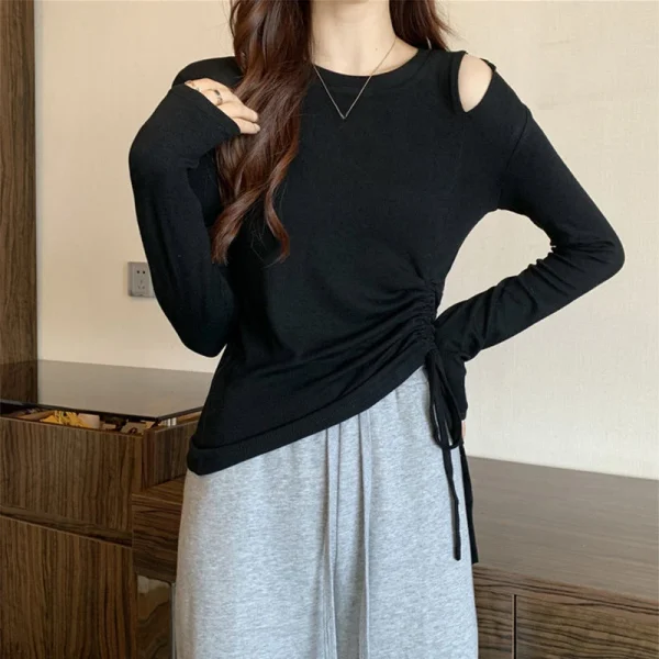 Tee Plain 2025 Slim Top per donna T-shirt donna bianca Maglietta originale Coquett Abbigliamento Stile coreano Vecchio con maniche alte causali 5