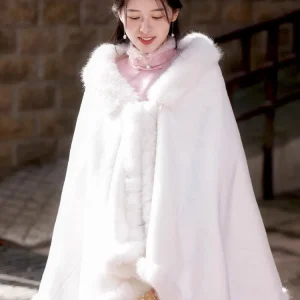 Elegante principessa con finiture complete lavoro manuale mantello in pelliccia sintetica capispalla donna inverno comfort mantello in peluche avvolge cappotto scialle da sposa addensare 1