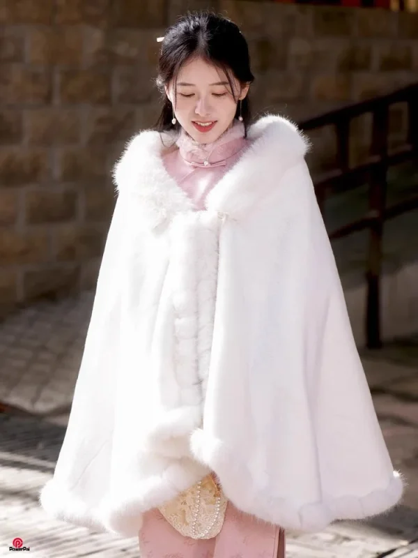 Elegante principessa con finiture complete lavoro manuale mantello in pelliccia sintetica capispalla donna inverno comfort mantello in peluche avvolge cappotto scialle da sposa addensare 1
