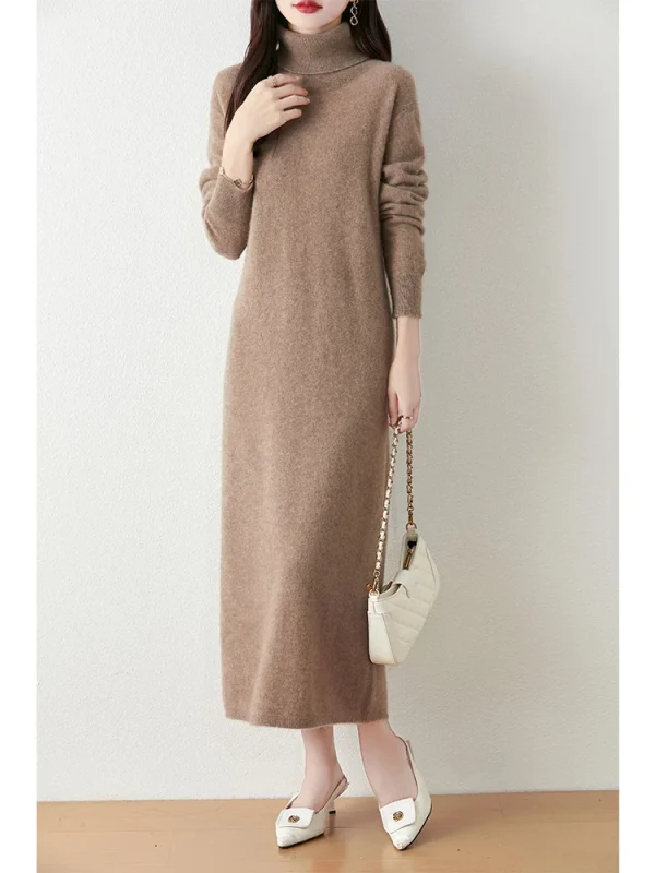 Scelta delle nuove donne 100% lana merino vestito con scollo a V sottile abiti a maniche lunghe Office Lady Elegan abiti primavera autunno di alta qualità 4