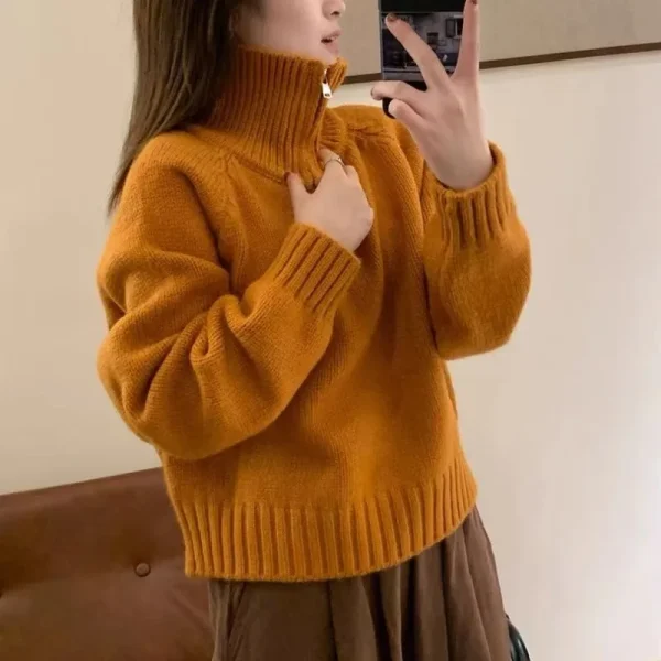 Maglione di fascia alta con mezza cerniera e collo alto in cashmere 100% per maglione lavorato a maglia autunnale e invernale 3