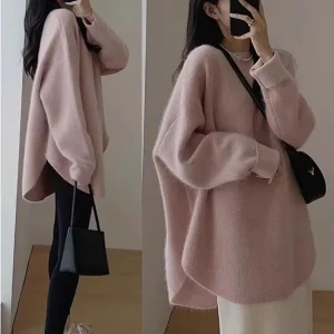 Maglione da donna in puro cashmere 100% girocollo di fascia alta autunno e inverno maglione a vento pigro spesso sciolto taglie forti 1