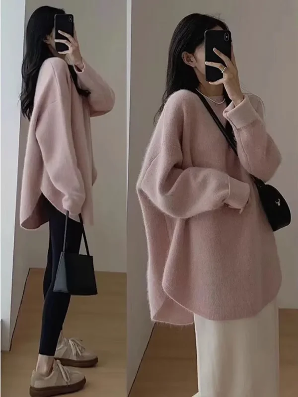 Maglione da donna in puro cashmere 100% girocollo di fascia alta autunno e inverno maglione a vento pigro spesso sciolto taglie forti 1