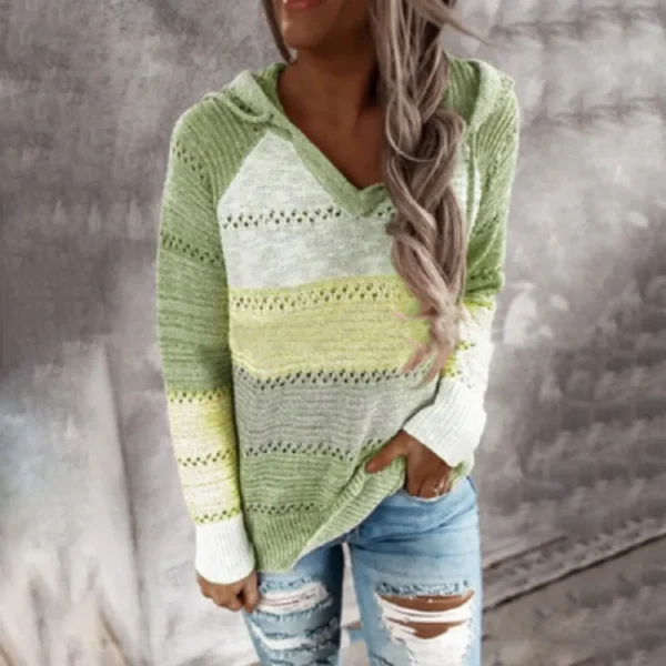 Maglione con cappuccio Patchwork da donna maglione lavorato a maglia a maniche lunghe Casual maglioni Pullover eleganti a righe autunno inverno Plus Size 4