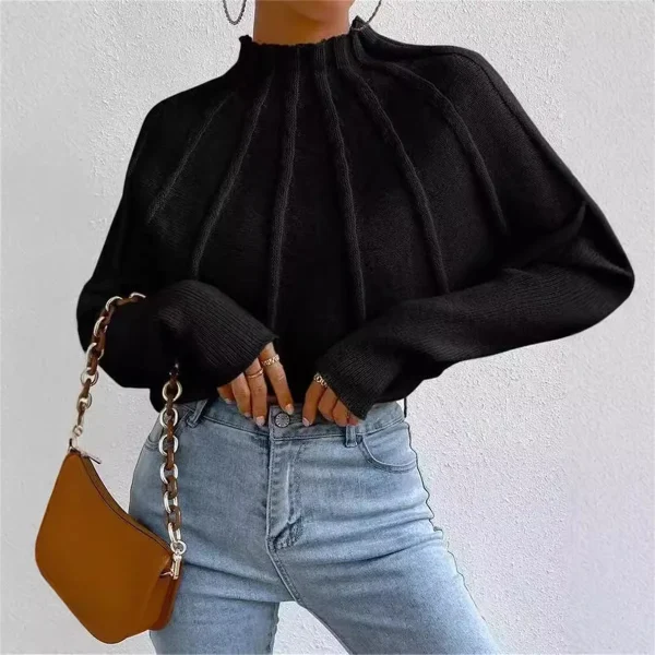 Maglione da donna con maniche a pipistrello lavorato a maglia 2025 Autunno Inverno Moda Solid Top Donna Manica lunga Maglioni con collo a lupetto Abiti casual chic 3