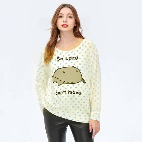 Polka Dot Donna Abbigliamento y2k T-shirt carine Gatto pigro Stampa Anime Abbigliamento femminile Abiti morbidi Pigiama Casual Top a maniche lunghe 2