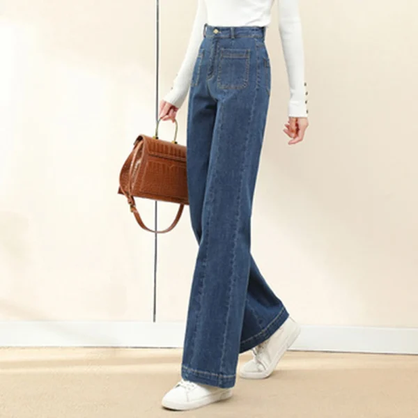 Jeans in Denim a gamba larga in velluto da donna, elasticizzato caldo addensato, tasche grandi, vita alta, moda, Jeans in pile invernale, primavera autunno 3
