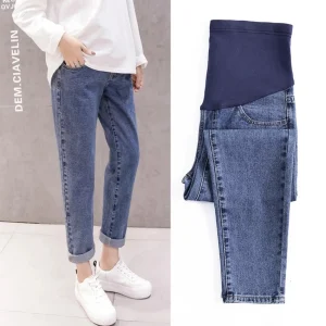 Pantaloni addominali per gravidanza Jeans per fidanzato Pantaloni premaman per donne incinte Vestiti Pantaloni a vita alta Jeans denim larghi 1