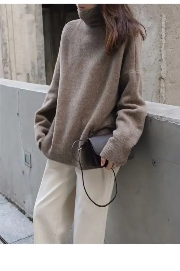 2023 Nuovo maglione di cashmere a collo alto da donna maglione di cashmere ispessito base in maglia pigra con copertura allentata 3
