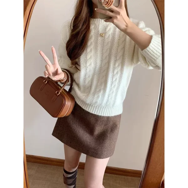 YENKYE Minigonna a trapezio in lana a vita alta vintage da donna Elegante abbigliamento da ufficio da donna Gonne autunno inverno 6