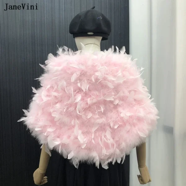 JaneVini Moda Rosa Piume di struzzo Mantello da sposa Bolero Inverno Coprispalle da sposa Scialle in pelliccia sintetica Avvolgere Donna Prom Party Giacca Mantello 5