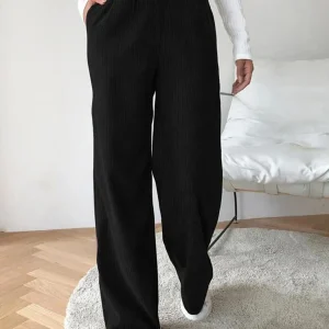 Pantaloni da donna in velluto a coste autunno inverno 2025 - Pantaloni a gamba dritta rilassati a vita alta, taglie europee e americane 1