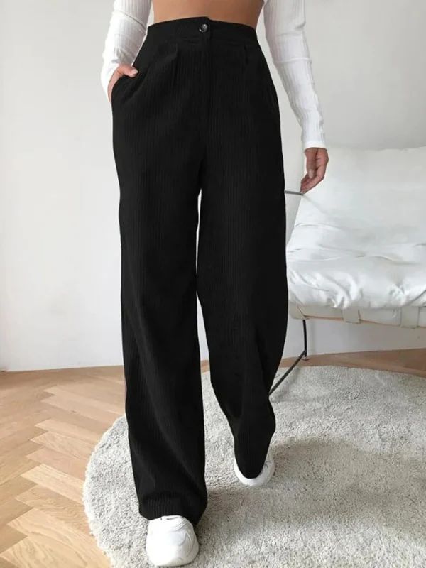 Pantaloni da donna in velluto a coste autunno inverno 2025 - Pantaloni a gamba dritta rilassati a vita alta, taglie europee e americane 1