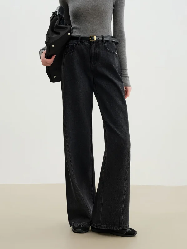 ZIQIAO 2025 Nuovo arrivo dimagrante a vita alta taglio dritto jeans a gamba larga elegante design raschiante denim di cotone per l'inverno 2