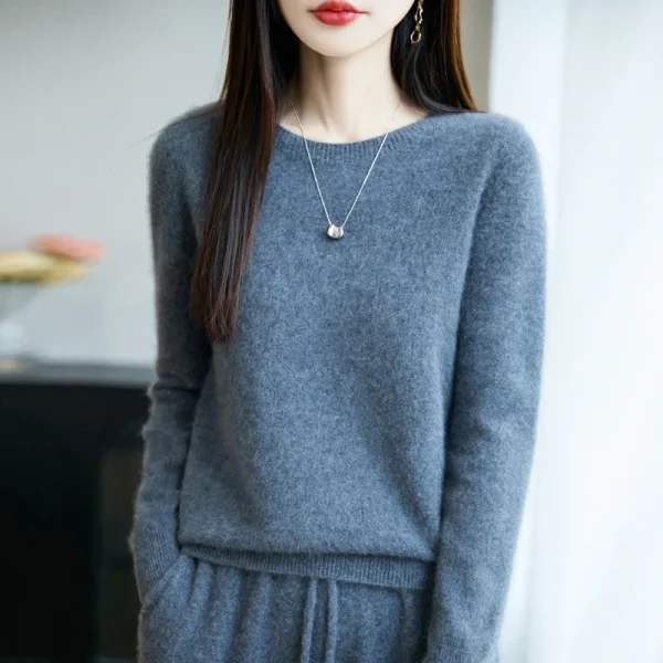 Maglione di lana merino 100% nuovo autunno inverno abbigliamento donna pullover con o-collo moda top in cashmere che tocca maglieria a maniche lunghe 4