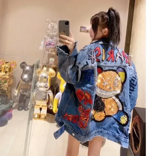 Orso Donna Diamante Inverno Giacca da cartone animato Donna Capispalla femminile Jeans Cappotto Ispessimento Parka invernale in cotone Donna Grils 2