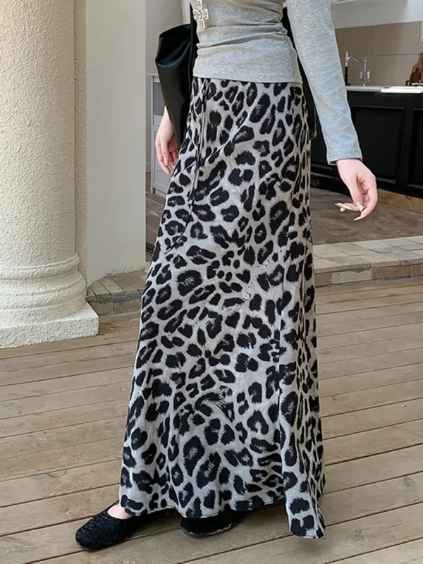 Zoki Gonne lunghe leopardate sottili sexy Donna Vita alta Retro Streetwear Gonna Y2K Autunno Casual Harajuku Gonna lunga vintage americana 6
