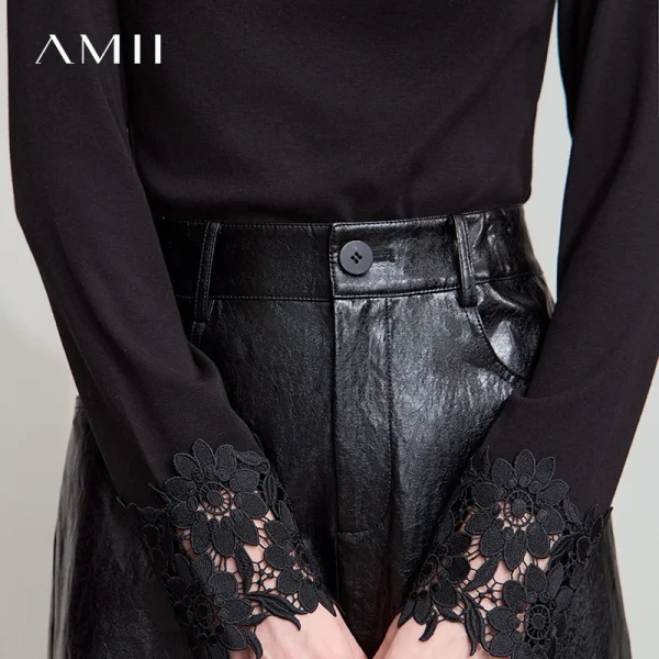 AMII Minimalista PU Gonna in pelle per le donne 2025 Americano Retro Gonna al ginocchio Solid Nozioni di base Abbigliamento donna d'affari 12553014 5