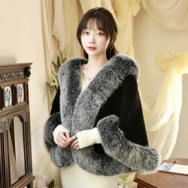 Besfilin Vera Pelliccia di Volpe Avvolgente Caldo Scialle da Donna in Lana Cashmere Capispalla per Viaggi per Feste Abito da Sposa Primavera Autunno Inverno 4