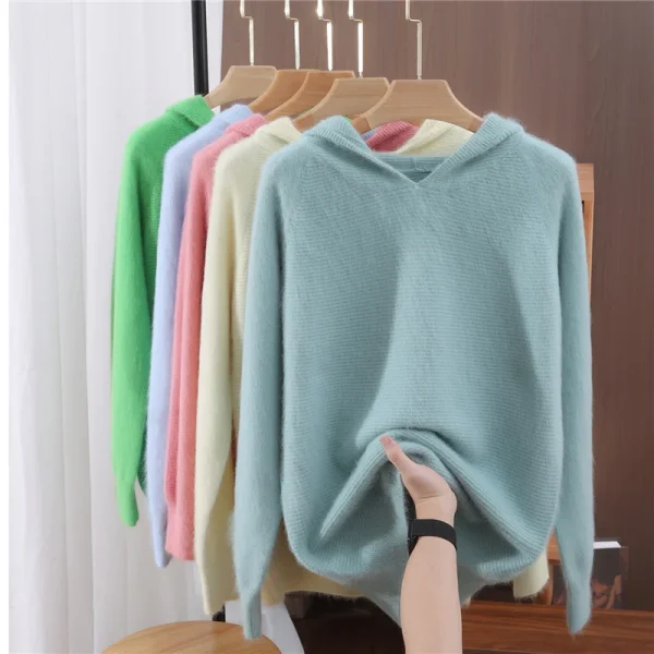 Felpa con cappuccio da donna, nuovi maglioni autunnali e invernali da donna, pullover con cappuccio lavorato a maglia in cashmere visone, top maglione elegante alla moda 3