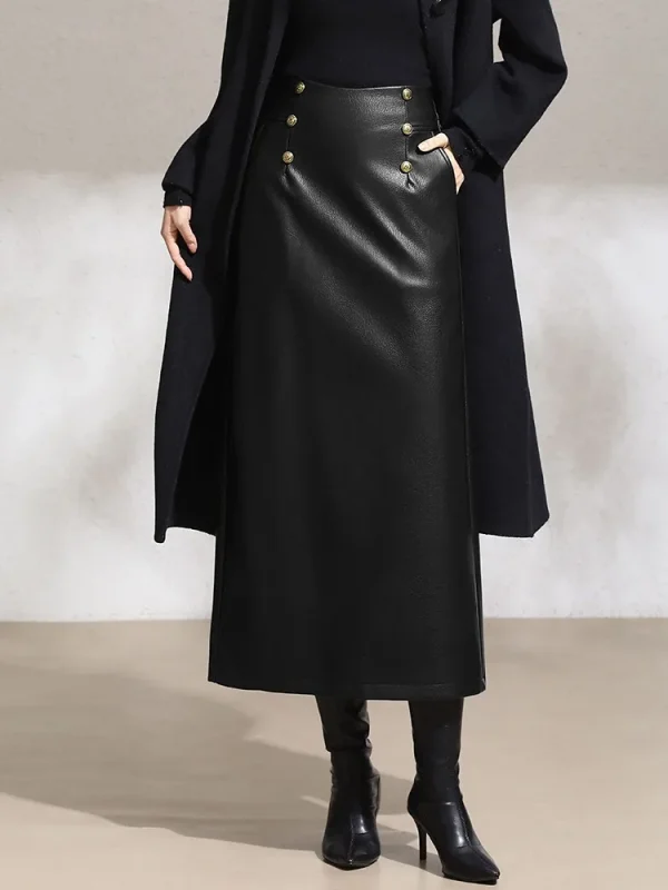 ZUZK Chic nuove gonne aderenti in pelle PU gonna dritta donna autunno inverno elastico a vita alta semplice versatile gonna lunga in PU 3