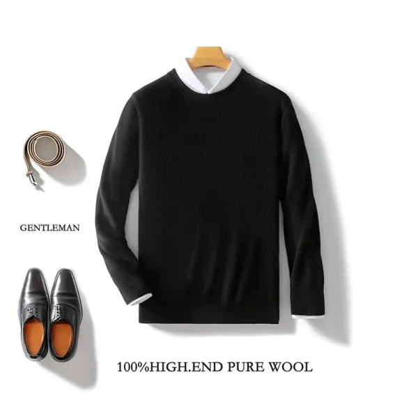 Uomo morbido 100% lana merino casual O-Collo maglione lavorato a maglia maniche lunghe pullover cashmere confortevole tinta unita abbigliamento caldo Top 4