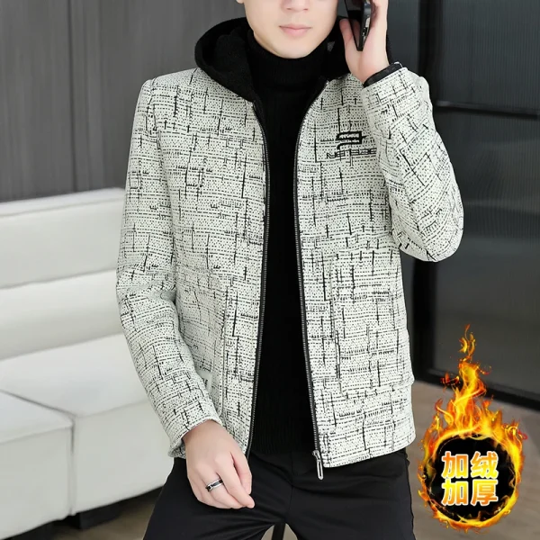 Autunno Inverno Giacca di lana con cappuccio da uomo Moda coreana Casual Business Trench Coat Social Streetwear Cappotto Abbigliamento uomo 2024 3