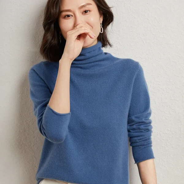 100% maglione di pura lana Merino autunno donna inverno manica lunga collo alto Pullover caldo di alta qualità tinta unita maglione lavorato a maglia di base 2