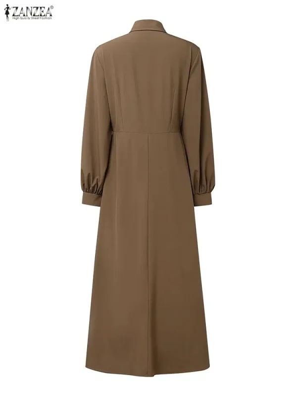 2025 ZANZEA Autunno Elegante Manica Lunga Lanterna Abiti Ufficio Abito da Donna Elegante Vita Maxi Robe Solido Pieghettato Vestito Estivo da Lavoro 2