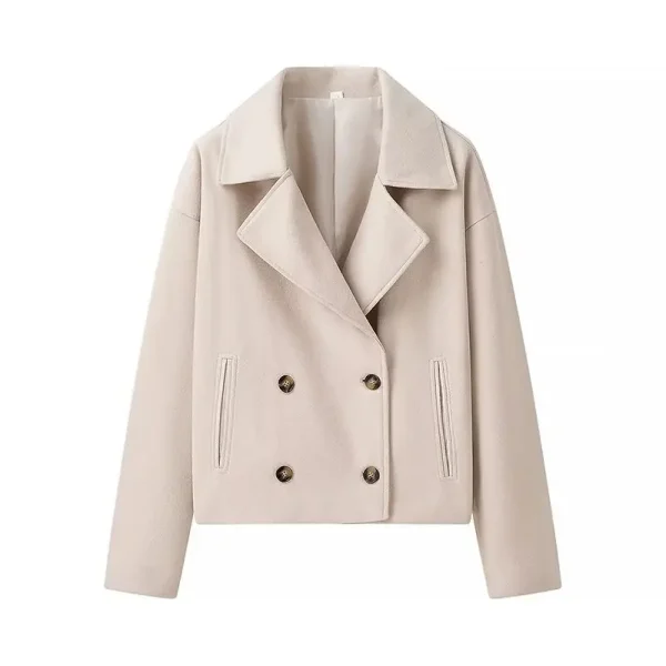 2024 autunno nuovo stile di abbigliamento femminile giacca di lana corta doppiopetto a maniche lunghe alla moda e versatile 2