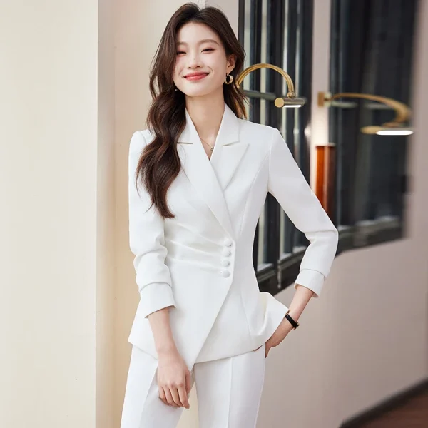 NAVIU Pantaloni da ufficio casual verdi per pendolarismo Set Giacca e pantaloni a due pezzi da donna slim a maniche lunghe elegante di nuova moda 5