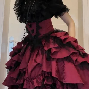 Gonna a vita alta Lolita in stile gotico scuro giapponese Primavera e autunno Nuove ragazze dolci e carine Gonne gonfie versatili in tinta unita 1