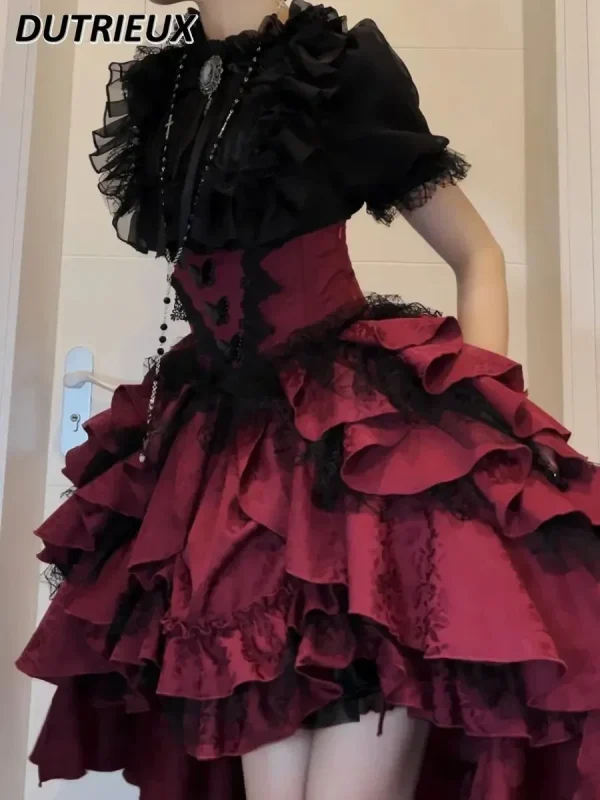 Gonna a vita alta Lolita in stile gotico scuro giapponese Primavera e autunno Nuove ragazze dolci e carine Gonne gonfie versatili in tinta unita 1